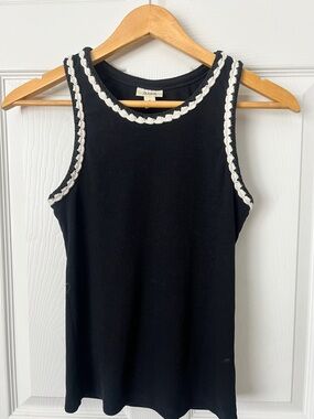 a.n.a Black Ribbed Tank with White Scallop Trim